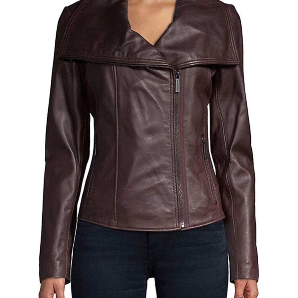 🍷 NWT Michael Kors Genuine Leather Burgundy Jacket